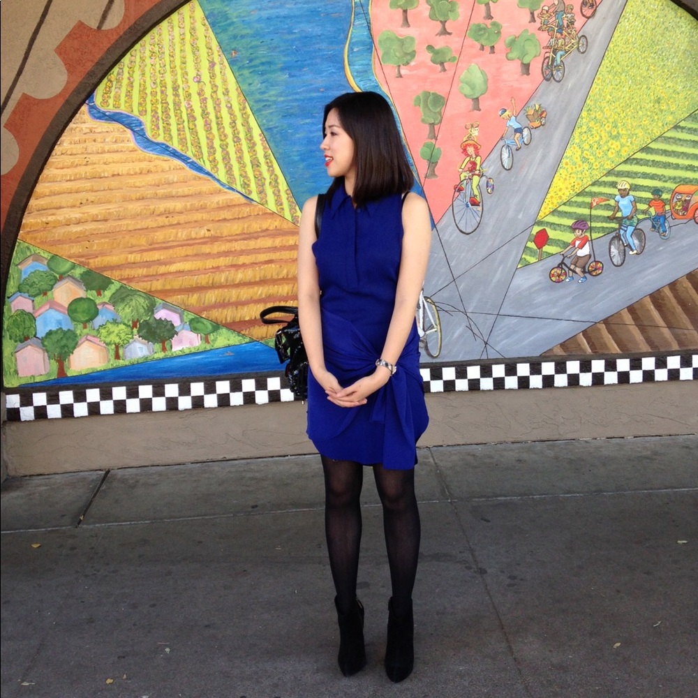 Blue dress with big bow in front
